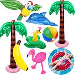 Yetech Inflatable Palm Trees 9 Pcs Hawaiian Party Decoration Set Flamingo Toys Inflatable Banana Beach Balls Flying Parrot Dolphin for Luau Party Decor Beach Backdrop