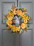 Fall Wreath for Front Door - FLOROAD 24" Artificial Fall Hydrangea Peony Pumpkin Wreath - Orange Yellow Autumn Thanksgiving Decoration for Home Door Wall Window - 2024 New