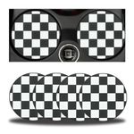 XINLIYA 4 Pack Car Cup Coasters, 2.75 Inch Vehicle Holder Cup Holder Insert Coaster, Anti-Slip Automotive Black White Grid and American Flag Drink Cup Mat, Universal Interior Accessories