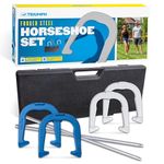 Triumph Professional Forged Horseshoe Set - Includes 4 Horseshoes, 2 Stakes and Hard Locking Case