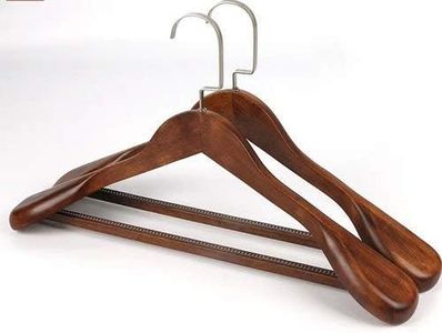 Ganpati Hangers Wide Shoulder Dark Brown Wooden Coat Hangers - Solid Wood Suit Hanger (Pack of 4)