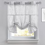 PONY DANCE Bathroom Curtains Window - Sheer Tie Up Shade Blind for Small Windows Set Light Filter Adjustable Grommet Top Roman Shades, W 42 x L 45 in, Light Grey, 1 PC