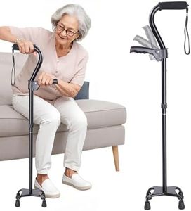 SILAIDESI Adjustable Walking Cane for Men & Women – 4-Pronged Base for Stability – Foldable Cane for Seniors with Foam Padded Offset Handle(Black)
