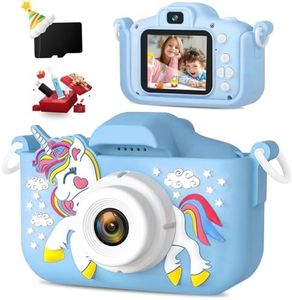 Varonix Kids Camera Toys for Boys 3 4 5 6 7 8 9 10 11 12 Years Old 1080P HD Digital Video Camera Birthday for Kids Selfie Camera with Cartoon Soft Silicone Cover 32GB SD Card (Blue)