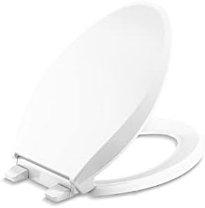 KOHLER 4636-RL-0 Cachet ReadyLatch Elongated Toilet Seat, Quiet-Close Lid and Seat, Countoured Seat, Grip-Tight Bumpers and Installation Hardware, White, 18.04" L x 14.18" W