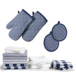 LANE LINEN Flour Sack Dish Towels Set - 20 Pc Kitchen Towel Set with Kitchen Pot Holders and Oven Mitts,100% Cotton Kitchen Towels, Absorbent Dish Towels, Hand Towels for Kitchen - Indigo