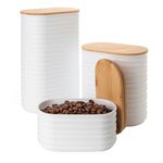 Mixpresso 3 Pcs White Canisters Sets For The Kitchen, Airtight Plastic Canister With Bamboo Lid, Coffee And Sugar Canister Set, Decorative Sugar Container, Kitchen Decor For Counter