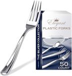 Stock Your Home 50 Disposable Heavy Duty Plastic Forks, Fancy Plastic Silverware Looks Like Real Cutlery - Utensils Perfect for Catering Events, Restaurants, Parties and Weddings (Silver)