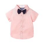 Mud Kingdom Toddler Boys Dress Shirt and Tie Plain Pink Casual Summer 3T