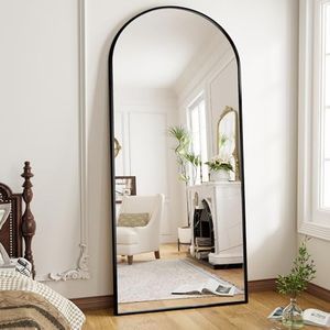 OGCAU Full Length Mirror, Floor Mirror Full Length, 76"x34" Arched-Top Mirror Hanging or Leaning, Standing Mirror, Body Mirror, Wall Mounted Mirror with Aluminum Frame for Living Room (Black)