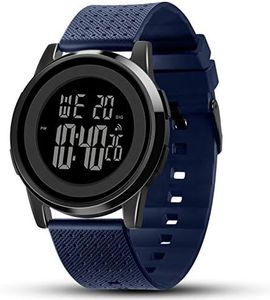 YUINK Mens Watch Ultra-Thin Digital Sports Watch Waterproof Stainless Steel Fashion Wrist Watch for Men Women (Black Navy-Blue)