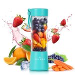 SOLARA Blendkwik Portable Blender for Juices, Shakes, Smoothies, Crushing Ice, USB Rechargeable Battery with 4000 mAh 180Watts Motor,450ml, Aqua