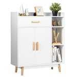 COSTWAY Sideboard Storage Cabinet, Freestanding Wooden Bookcase with Drawer and Adjustable Shelves, Home Hallway Entryway Display Organiser Cupboard