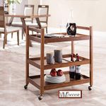 VM DECOR 3-Tier Solid Wood Rolling Bar Cart Wine Serving Cart, Wheels,Utility Cart, Kitchen Storage Cart, Seasoning Rack on Wheel,for Dining Room Wine Serving Trolley (3 Tier, Brown Finish)