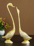 eCraftIndia Golden Metal Handcrafted Kissing Swan Couple Statues Swan Showpieces Love Birds Figurines - Elegant Home Decor for Living Room, Bedroom - Gift for Couples Newlyweds Valentine's Day