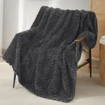 PHF Ultra Soft Flannel Fleece Throw Blanket, Lightweight 3D Jacquard Fleece Blanket, No Shedding, No Pilling, Luxury 340GSM Aesthetic Fluffy Cozy Blanket for Couch Room Decor, 50"x60", Dark Grey