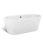 Empava 59" Luxury Freestanding Bathtub Acrylic Soaking SPA Tub by Modern Stand Alone Bathtubs with Custom Contemporary Design, White