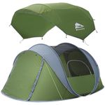 4 Person Easy Pop Up Tents, Waterproof Instant Family Tents with Large Skylight & Removable Rainfly, Automatic Easy Setup with 2 Windows Doors Camping Tent Sky for Hiking & Traveling Basecamp, Green