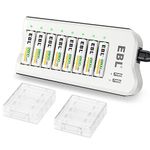 EBL Upgraded 8 Bays AA AAA Battery Charger with USB Ports and 8 Counts 2800mAh AA Batteries, Rechargeable Batteries and Charger Set