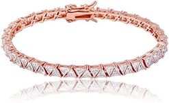 JINAO 4mm Double Triangular Cut Link Tennis Chain Bracelet 18K Real Gold Plated Iced Out Cubic Zirconia Triangle Cut Tennis Bracelet for Men Women(Rose Gold,8)