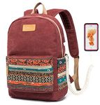 Kinmac Laptop Backpack Student Outdoor Backpack for Women Travel Backpack for Men (15 inch/15.6 inch/macbook pro 15, Wine Red-Bohemian)