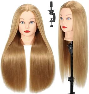 WeiRan 26"-28" Mannequin Head Styling Head Human Hair Cosmetology Manikin Doll Training Head for Hairdresser Practice Braiding Free Clamp Holder and Comb (Blonde)