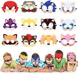 URAQT Cartoon Masks, 12 Pcs Felt Hedgehog Masks, Dress Up Cute Sonic Mask for Boys & Girls, Animals Eye Mask with Elastic Rope for Masquerade Birthdays Party Halloween Christmas Cosplay (Hedgehog)