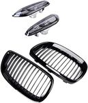 Astra Depot Pair Glossy Black Front Bumper Kidney Grille & Turn Signals Side Marker Light Smoke Lens Housing Compatible with 2007-2010 BMW E92 E93 2-Door Coupe Convertible Pre-LCI