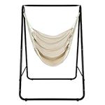 Tangkula Hammock with Stand Included, Freestanding Hammock Chair with Heavy-Duty Steel Stand, Hanging Hammock Swing for Indoor, Outdoor (Beige)