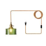 I-xun Plug in Pendant Light Vintage Hanging Lamp Plug in, Glass Green Pendant Light Fixtures, Pendant Lights Kitchen Island with ON/Off Switch (Scaly)