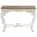 Deco 79 Metal Scroll Console Table with Brown Wood Top, 42" x 16" x 32", White