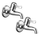 Oleanna Omcln_set2 Magic Brass Long Body Bib Cock With Wall Flange (Silver, Chrome Finish, Pack of 2)