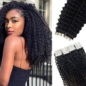 Kinky Curly Tape in Hair Extensions, Real Hair Extensions Tape in Extensions 20 inch Remy Hair Extensions Double Sided Strong Seamless Tape ins Kinky Curly Remy Hair 20pieces 50gram for Black Women