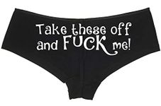 Knaughty Knickers Take These Off and Me Sexy Slutty Underwear Black Panties, White, Small