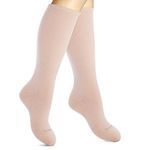 SocksLane Cotton Compression Socks for Women & Men. 15-20 mmHg Support Knee-High (Nude, Small-Medium)