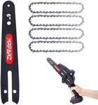 MRFARZ 6 Inch Mini Chain Saw Bar with 4 Chainsaw Chains, 1/4" LP Pitch 0.043" Gauge 37 Drive Links For Cordless Electric Chainsaw [1* Mini Bar + 4* Mini Chains]