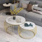 RIZIK STORE™ Iron Frame Handmade Drum Coffee/Nesting Table/Side Table/Center Table with wodden MDF Top for Living Room/Drawing Room Gold 20"x20" & 18" x 18"(Set of 2)