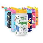 BOZ Kids Insulated Water Bottle with Straw Lid, Stainless Steel Vacuum Double Wall Water Cup with Scratch-Resistant Cute Print and Carry Handle, BPA-Free and Dishwasher-Safe (Safari)