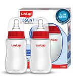 LuvLap Baby Essential Slim Neck Feeding Bottle, 125ml, Plain, with anti Colic Nipple, New Born / Infants / Toddler upto 3 years, BPA Free, Pack of 2, Red