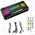 Aukuoy ARGB PWM Fan Hub Wireless Computer RGB Light Remote Control,8 * 4-pin PWM Fan Connectors,10 * 5V 3-pin ARGB Connectors, Colorful RGB Hub with Adjustable Cooler Speed