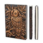 XUAN Vintage Leather Notebook A5 Ruled, Travel Journal Hardcover Diary Embossed 200 Lined Pages, Xmas Birthday Gift for Dad Mum 3D Cute Owl Copper