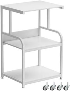 EasyCom Printer Stand- Large 3 Tier Printer Table with Wheels- Industrial Printer Storage Cart- Rolling Printer Cart with Storage Shelf for Printer Scanner Fax Home Office Use- White
