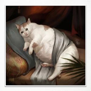 Neejaold Vintage Fat Cat Canvas Wall Art, Cute Cat Crying In Sofa Poster for Room Aesthetic, Animal Floral Pictures, Funny Renaissance Square Painting Prints for Wall Decor 12x12in Unframed