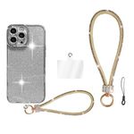 FANSONG Phone Lanyard Universal, Wrist Strap Glitter with 1 x Phone Patches 1x String Tether Bling Wristlet Keychain Strap for All Full Phone Cases Wallet keys Card Holder etc (Gold)