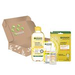 Garnier Vitamin C Brightening Essentials Set, Micellar Water, Serum and Sheet Mask, With Vitamin C and Lemon Extract For Bright Glowing Skin, SkinActive, 3 Pieces