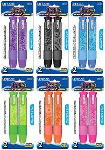 BAZIC Paisley Retractable Stick Erasers, Mechanical Pencil Eraser Pen Eraser Assorted Color, Large Size Click Eraser for Kids School Teacher (2/Pack), 6-Pack