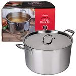 Stock Pot - Tri-ply 18/10 Professional Grade Induction Ready with Stainless Steel Lid and Stay Cool Handles (12 Quarts)