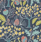 NuWallpaper NU3038 Groovy Garden Navy Peel & Stick Wallpaper, Multicolor