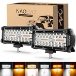 NAOEVO 7" 240W LED Light Pods Amber White, 6 Modes with Memory Function Spot Flood Strobe Light Bar, 24000lm Waterproof Off Road Fog Driving Work Light for Truck Boat, 2Pcs