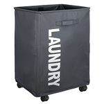 GIORSEN Folding Laundry Basket, Laundry Box, With Casters, 15.7 gal (75 L), Large Capacity, Width 13.4 inches (34 cm), Slim, Waterproof, Handle, Dustproof, Mesh Cover, Housewarming, 15.7 x 13.4 x 22.8 inches (40 x 34 x 58 cm), Gray